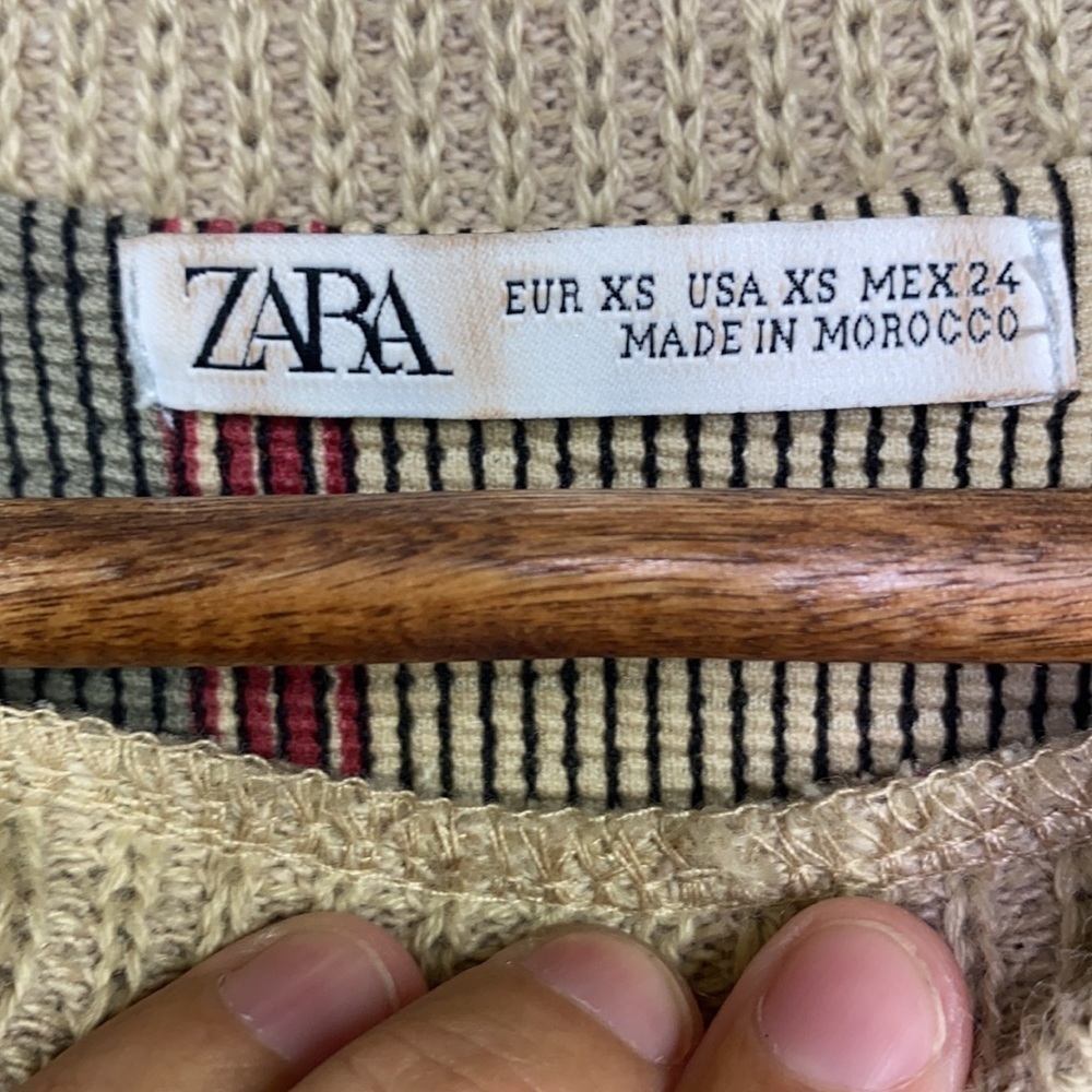 Zara - Tan & Blue & Red Stripe Mid Length Dress Size XS - Picture 4 of 5